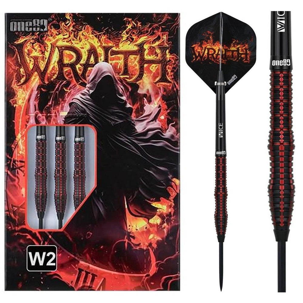 One80 Wraith W02 Steeltip Darts im schwarz-roten Design mit 90% Tungsten