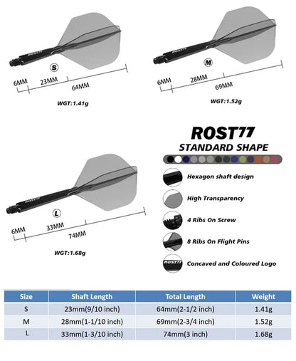 Cuesoul Dart Flight/Shaft ROST 77 Transparent Schwarz Small Standard Flights